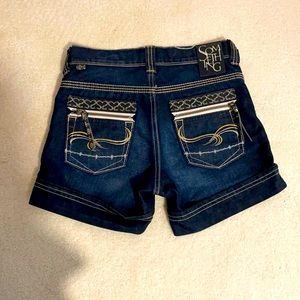 24/25” EDWIN vintage Something dark denim cuffed shorts rare from Japan